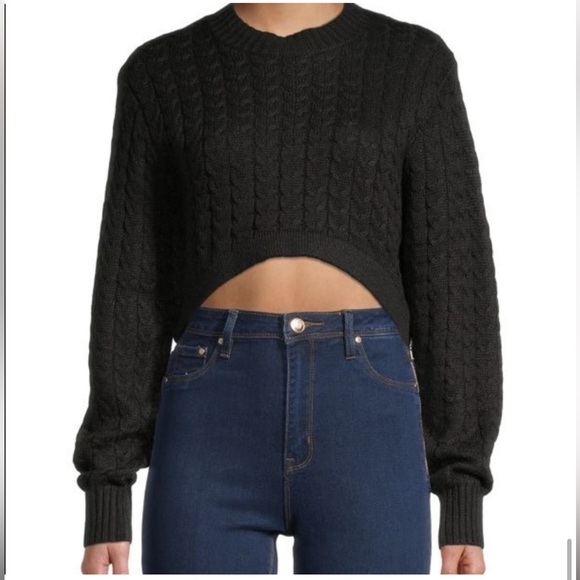 Danielle Bernstein Black Cable Knit Cropped Sweater - Picture 1 of 7